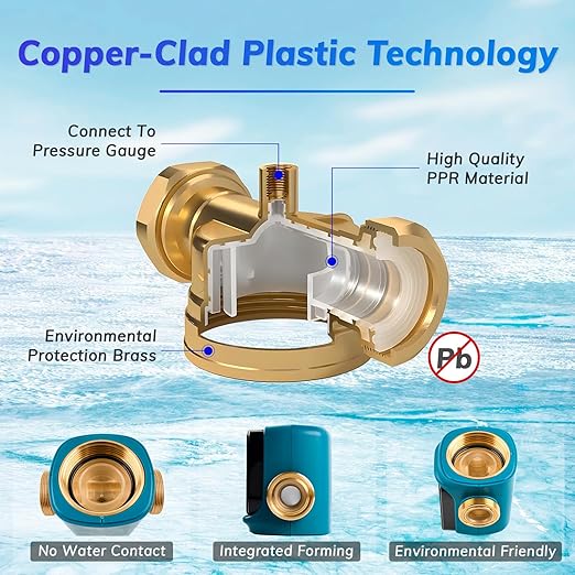 Water-Drive Cleaning Spin Down Sediment Filter with Water Pressure Gauge, 1" MNPT + 3/4" FNPT, 300 Micron Reusable Whole House Water Filter System for Well Water with Scraper, Blue