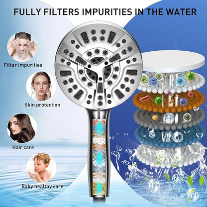Filtered Shower Heads With Handheld Spray Combo,High Pressure 10 Spray Modes Rainfall Shower Wand,Flow Switch,Magnetic System,Detachable Shower Head With 62''Hose (Chrome)
