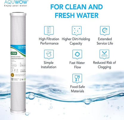 CTO20 5 Micron 2.5" x 20" Carbon Block Water Filter Set – Replacement Cartridges for Whole House and Under Sink Systems, Universal Standard Size (1, 20 x 2.5)