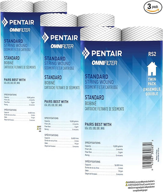 CFS COMPLETE FILTRATION SERVICES EST.2006 Compatible for OmniFilter Model RS2-DS 2 Pack String Wound Filters Whole House Water Filter Cartridges (Pack of 3)