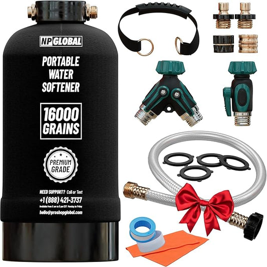 RV Water Softener Portable - 16,000 Grain, 3/4" GHT Fittings, Convenient Water Softener for RVs, Trailers, Boats, Mobile Car Washing, Pressure Washing