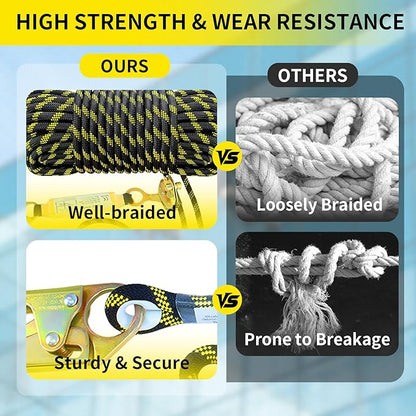 150FT Vertical Lifeline Assembly, Heavy Duty Fall Protection Safety Rope with Rope Grab, Steel Snap Hooks & Shock Absorber, Industrial Tower Climbing Safety Line Kit, ANSI CE