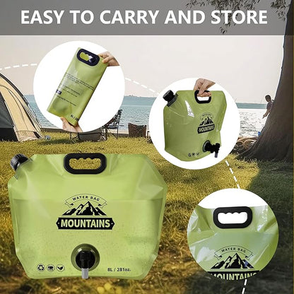 8L Collapsible Water Bag BPA-Free Foldable Water Container Leakproof Portable Water Jug Emergency Water Storage Carrier for Camping Hiking Backpacking RV Travel Fishing Outdoor Survival Gear Green