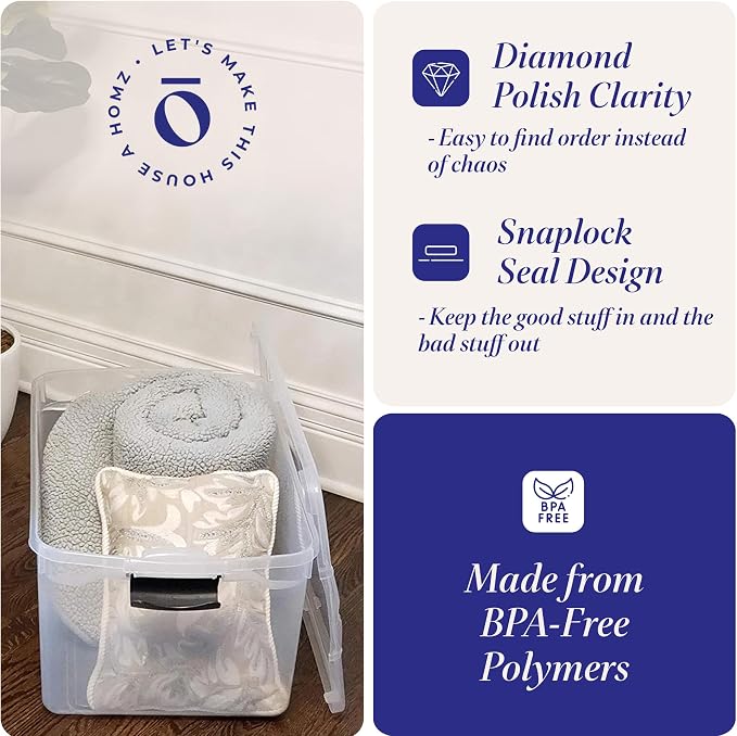 HOMZ Multipurpose 66 Quart Clear Storage Container Tote Bins with Secure Latching Lids for Home or Office Organization, (2 Pack)