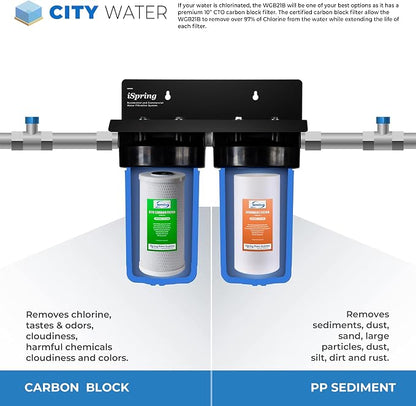 iSpring F4WGB21B Whole House Filtration High Capacity Sediment and CTO Carbon Block Water & FP15B Sediment Filter Replacement Cartridge for Whole House Water Filtration Systems