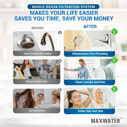 2-Stage Whole House Water Filtration System 20” x 4.5” Clear Housings with Sediment & Carbon Block Filters w/Valve, Pressure monetering gauges, removes Sediment, Chlorine, pesticides, herbicides