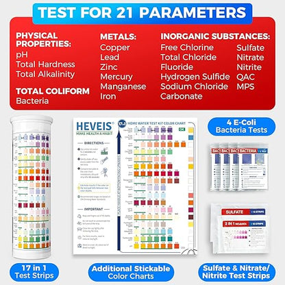 21-in-1 Home Drinking Water Testing Kit - 120 Strips + 4 Bacteria Tests - Tap and Well Water Test Kit, Easy to Test and Read for Hardness, Lead, Iron, Fluoride, pH, Copper, Bacteria and More