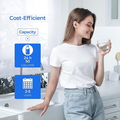 H2O Stage 3 Membrane Replacement Filter, Compatible with Pure Blue H2O Stage 3 Membrane PB-TLRO3MC50T, 4 Stage PB‑TLRO4H50T Reverse Osmosis Water Filtration System (1 Pack)