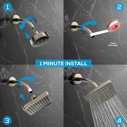 SparkPod Shower Head - High Pressure Rain - Premium Quality Luxury Design - Easy Clean Adjustable Replacement for Your Bathroom Shower Heads (Elegant Brushed Nickel, 6 Inch Square)