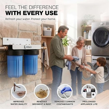 iFilters 2-Stage 10" Well Water Whole House Filtration Complete Commercial Grade System | Removes Sediment, Chlorine, Rust, Odor, Taste, Iron, Heavy Metals | Dual Stage with 1" Ports