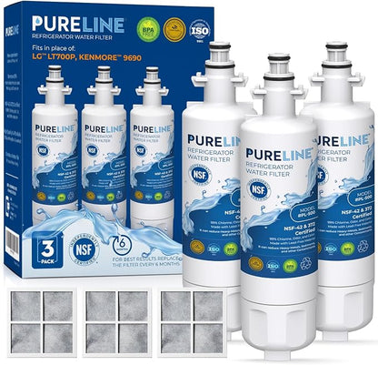 Pureline 9690, LT700P Replacement for LG LT700P, Kenmore Elite 9690, Kenmoreclear 46-9690, ADQ36006101, HDX FML-3, Refrigerator Water Filter - With 3 LT120F Air Filters