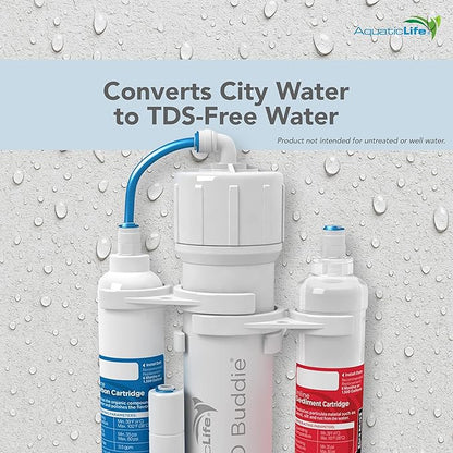 Aquatic Life RO Buddie 3-Stage Aquarium Water Filter System, Reverse Osmosis RO Filtration Unit for Fish Tank, Fountains, and More, 50 GPD (Gallons Per Day)