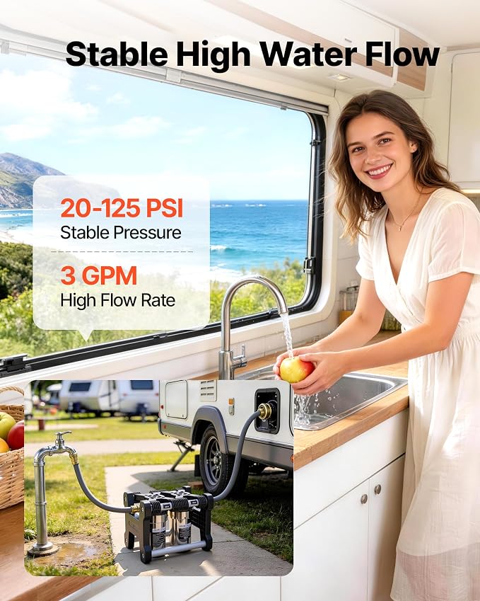 VEVOR RV Water Filter System, 5-Micron Dual Stage Premium RV Water Filtration System with Two Cartridges and 3/4" Fitting for RVs & Campers, Reduces Sediment, Chlorine, Heavy Metals, Odors and More