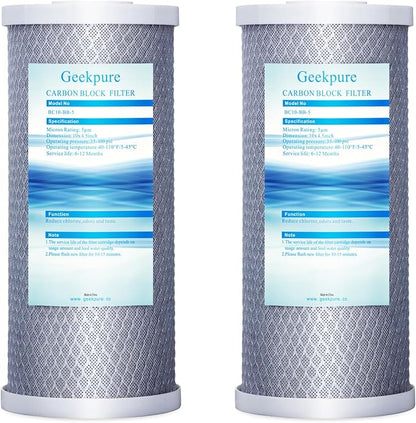 Geekpure 10-Inch Carbon Block Replacement Water Filter Cartridge for Whole House System-4.5" x 10"-5 Micron -Pack of 2