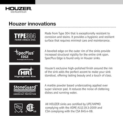Houzer Club Stainless Steel Kitchen Bar & Prep Sink: 14 Inch Undermount Medium Sink with Strainer & Bottom Grid, Durable & Versatile, Essential for Home & Apartment: CS-1407-C