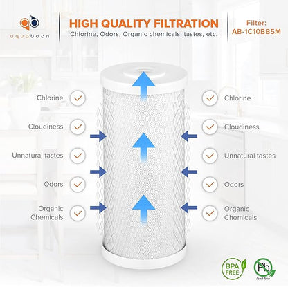 Aquaboon 5 Micron 10 x 4.5 Whole House Water Filters Cartridges Replacement Set of Carbon & Sediment Filters Compatible with FXHTC, DGD-5005, 8 Pack