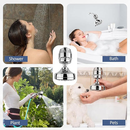 High-pressure showerhead set with 25-level filter, suitable for hard and soft water - 7 spray modes, 5-inch showerhead cover, can remove 99.99% of chlorine and heavy metals (chrome-plated)