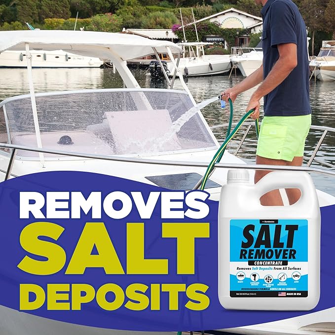 Durabasics Salt Remover Concentrate Kit - Ultimate Boat Salt Remover for Boats & Marine Engine Flush - 32 OZ with Hose Applicator - Perfect for Outboard Motor Flush & Washing Salt Deposits Away