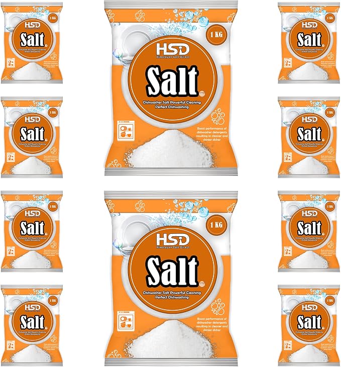 1kg Dishwasher Salt, Powerful Cleaning Dishwasher Salt, softener salt, Best For Laundry Kitchen Dish Washing, Compatible to All Water Softner Machine, Premium Food Grade 100% Genuine British Salt (10)