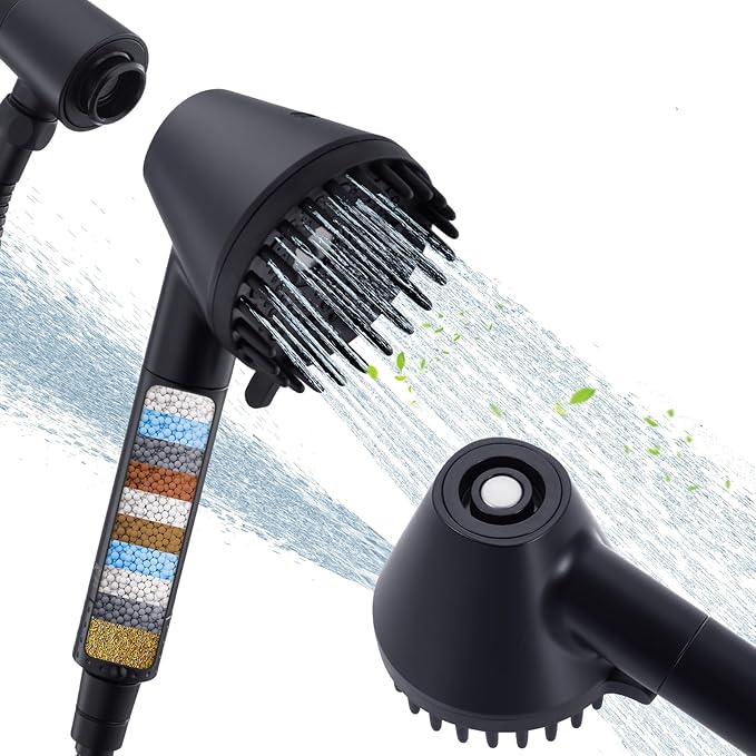 Ryamen 2026 Magnetic Filtered Shower Head with Handheld– High Pressure Showerhead with Power Wash Mode, Chlorine Removal, Massage Brush, Pressure Adjustable, One-Touch Pause (Matte Black)