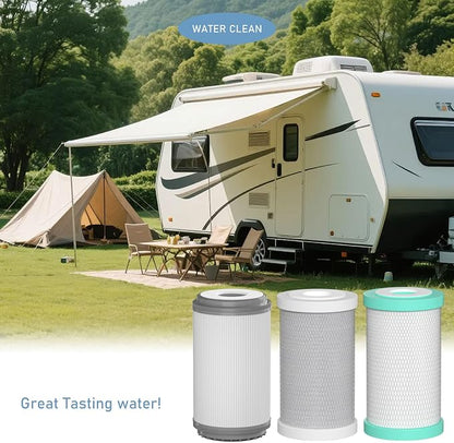 RV Water Replacemen Cartridges Compatible with GLACIER FRESH RV Water Filter System, 0.2 Micron High Flow Filter, Sediment “Longevity” and Granular Activated Carbon “Tasty”, 1 Set