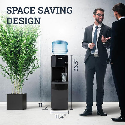 Igloo Top Loading Water Cooler with Removable Drip Tray & Energy-Saving Features- Water Tower with Hot, Cold Temperature Settings- Water Dispenser Fits 3 & 5-Gallon Jugs with Child Safety Lock- Black