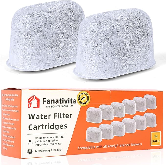 Fanativita 12 Pack Water Filter Replacement for All Keurig Coffee Makers | 2-Year Supply, NSF-Certified, BPA-Free, Chlorine & Impurity Reduction, Better Tasting Coffee, Replace Every 2 Months