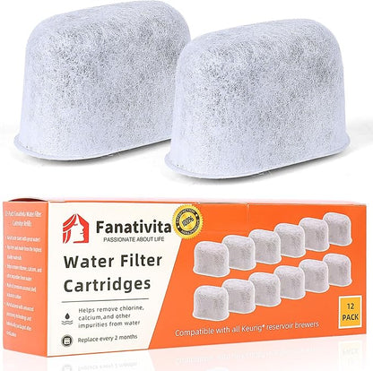 Fanativita 12 Pack Water Filter Replacement for All Keurig Coffee Makers | 2-Year Supply, NSF-Certified, BPA-Free, Chlorine & Impurity Reduction, Better Tasting Coffee, Replace Every 2 Months
