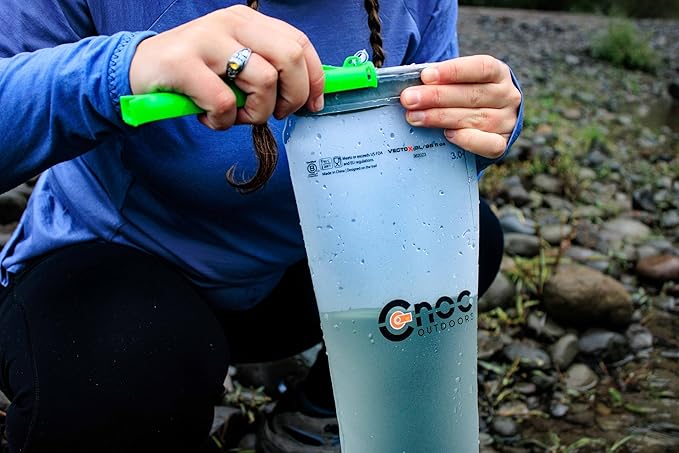 VectoX Extra Durable Water Collection and Filtration Bag 3L Green - 28mm Neck Compatible with Popular Filters - Wide Opening for Water Collection - Lightweight and Compact - Tethered Cap and Slider