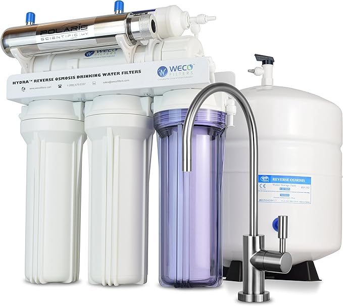 WECO (HYDRA-75UV) Granular Activated Carbon and Reverse Osmosis Water Filter System with Chlorine Reduction Feature - Top-Mounted Faucet Design Reverse Osmosis Drinking Water Filter System