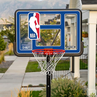 Lifetime NBA League Edition Portable Basketball Hoop, Adjustable Height 7.5-10 Ft, 44 Inch Shatterproof Fusion Backboard, Base with Wheels