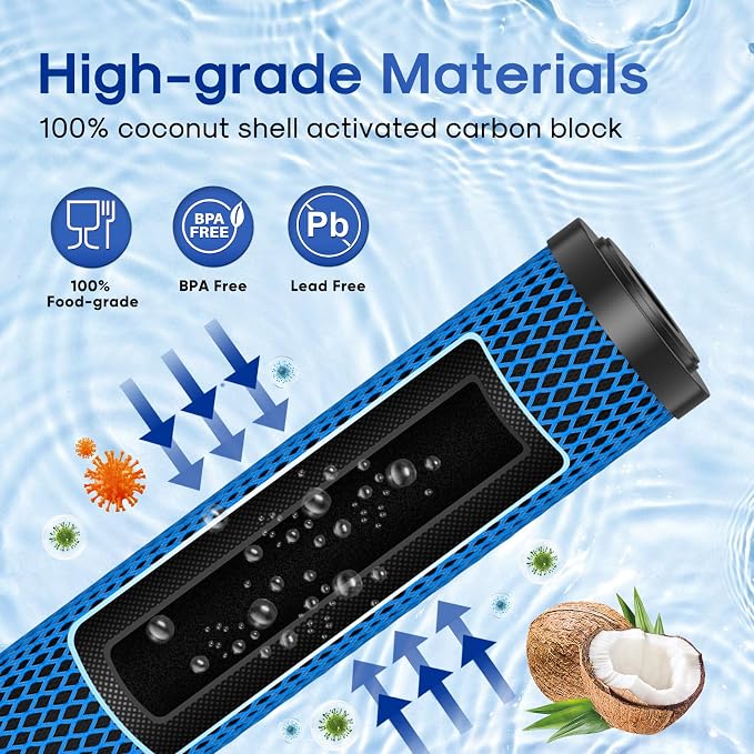 ICEPURE 1 Micron 20" x 2.5" Whole House PFOA/PFOS Activated Carbon Water Filter Cartridge Replacement for C1-20, EP-20, HX-CB-25-2010, F3WCB32, CTO20, Pack of 2