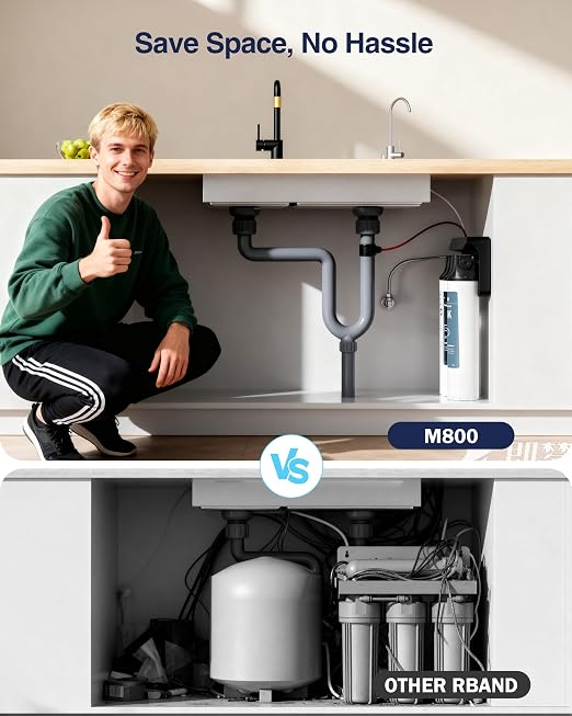 Frizzlife M800 Non-Electric Tankless Reverse Osmosis Water Filter, up to 900GPD Under Sink RO Water Filtration System, Huge Filter with Auto Flush, NSF/ANSI 58&372, 4:1 Pure to Drain