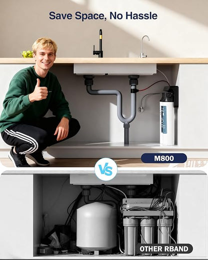 Frizzlife M800 Non-Electric Tankless Reverse Osmosis Water Filter, up to 900GPD Under Sink RO Water Filtration System, Huge Filter with Auto Flush, NSF/ANSI 58&372, 4:1 Pure to Drain