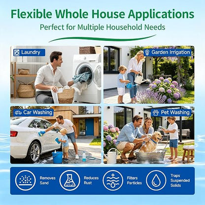 Whole House Water Filter Housing, Includes 1 Pack PP Sediment Filter, 20"x4.5" Transparent Housing with 1" NPT, 2 Valves, Reduces Sediment, Rust and Dirt, Pre-Filtration System for City & Well Water