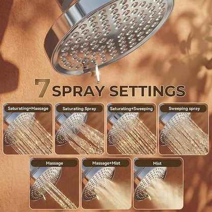 Filtered Shower Head for Hard Water - 25-Stage Shower Filter Nurtures Skin & Hair, Reduces Chlorine & Heavy Metals, 7 High Pressure Showerhead Rain Spray Modes, Easy to Install, Chrome