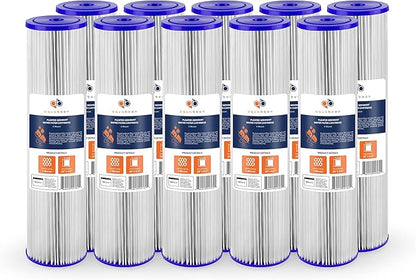 Aquaboon 1 Micron Whole House Pleated Sediment Water Filter Cartridge 20x4.5 Well Filter Replacement Compatible with ECP5-20BB, SPC-45-1005, 10 Pack