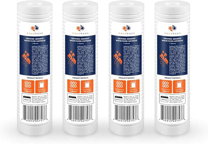 Aquaboon Whole House 1 Micron 10 x 2.5 PP Grooved Sediment Water Filter Cartridge Replacement Compatible with AP110, WHKF-GD05, CFS110, P5, 4-Pack