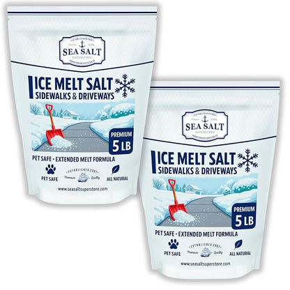 Sea Salt Natural Ice & Snow Melt - Pet & Kid Safe Safety Deicing Salt - 10 LBS Bag Covers 2500 SQ FT - No Chemicals - 100% Natural - Pacific Northwest - Waterproof Pouch