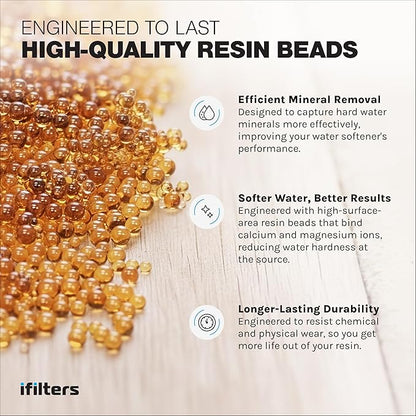 iFilters Resin Media Replacement for Water Softeners - 0.25 / ¼ Cubic Foot (CuFt) | 100% Ion Exchange Quality Cation | 8,000 Grain Capacity | Certified (MED-CAT-025)