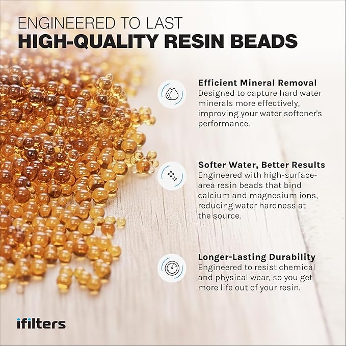 iFilters Water Softener Resin Media Replacement - 1/2 Cubic Foot (CuFt) | 100% Ion Exchange High Quality Premium Cation | 16,000 Grain Capacity | NSF Certified (MED-CAT-025/2)