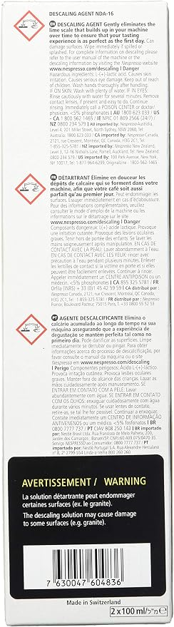 Nespresso Descaling Solution, Fits all Models, 2 Packets