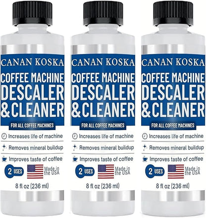 Coffee Machine Descaler 8 oz – Universal Descaling Solution for All Coffee Makers Drip Machines – Removes Limescale Calcium Buildup – 2 Uses (3, 8 Fl Oz (Pack of 3))