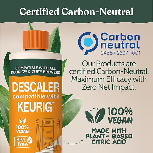 Roobi Keurig Compatible Descaling Solution & Cleaning Kit. Includes 1 Bottle of Keurig Descaler, 12 Cleaning Tablets, 1 Reusable Pod and 6 Water Filters. Carbon Neutral. 1 Year Supply.