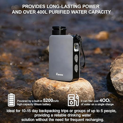 Portable Electric Water Filter Pump, 0.01 Micron Outdoor Camping Water Purifier, Water Filtration System Survival for Hiking, Camping, Travel and Emergency.