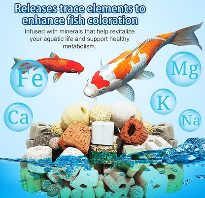 12-in-1 Biological Aquarium Filter Media Kit for Crystal Clear Water - Supports Nitrogen Cycle with Bio Balls, Ceramic Rings for Freshwater Saltwater Aquarium, Pond, Sump, Canister Filter (2lb)