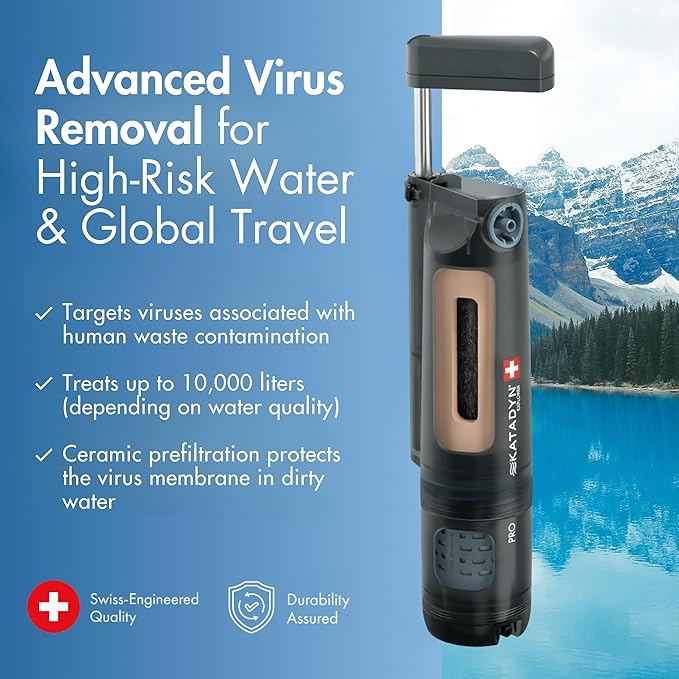Katadyn Explorer Pro Outdoor Water Purifier 3-Stage Pump Filter | Virus Membrane Ceramic Carbon | Backpacking Expedition Travel Survival | Swiss Made 20K L Capacity
