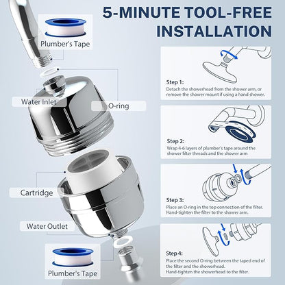 iSpring 33-Stage High Output Shower Filter, Universal Shower Head Filter for Hard Water, 99% Removal of Heavy Metals, Chlorine & Sediment, Up to 16,000 Gallons, Chrome (SF3S)