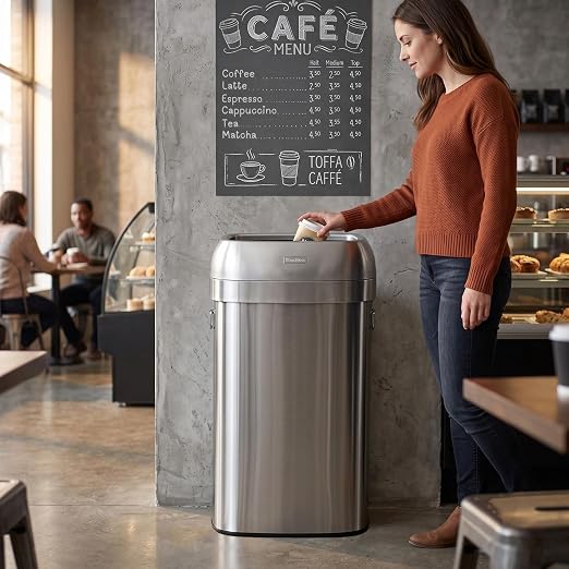 iTouchless 30G Commercial Trash Can with Wheels | Open Top Stainless Steel | Heavy-Duty 114L Oval Bin with 2 AbsorbX Odor Filters. ADA Compliant for Restaurant Restroom Hotel Office Healthcare Retail