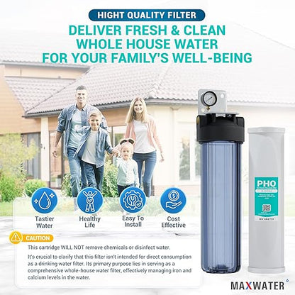 20 x 4.5 Whole House 1 Stage Anti Scale Phosphate Filter System w/ 1" NPTF Port Housing Head Includes Phosphate Filter, Gauge & Bracket BB-20B WH100SP WDS150K CB1-CAB20-BB DB20P